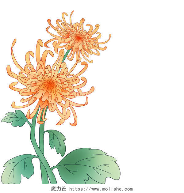 黄色菊花国潮手绘卡通重阳节元素